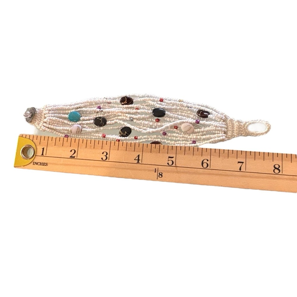 Bohemian‎ Bracelet White Seed Bead Multi Strand Ethnic Crochet Toggle Button - Picture 15 of 16